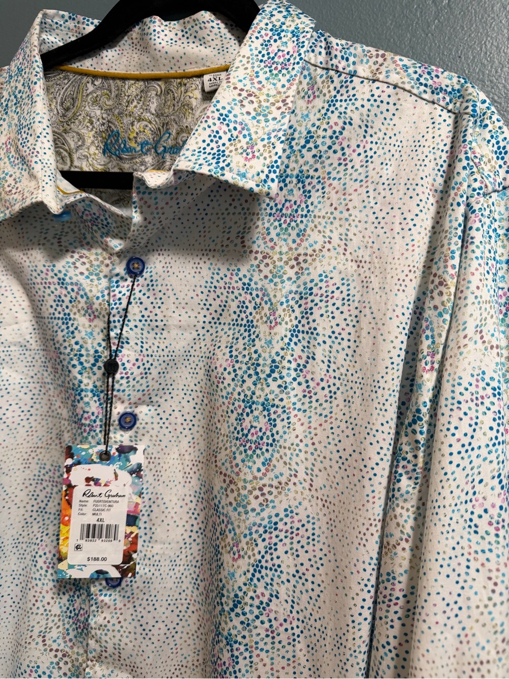 ROBERT GRAHAM  Multicolor Blue White dotted Geo Size 4XL BRAND NEW w/ Tags $188